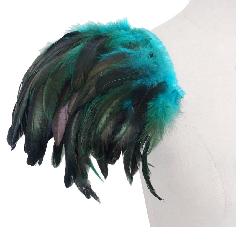 L'VOW Natural Real Feather Epaulet Shrug Shoulder Strap Halloween Costumes Pack of 2 (Acid blue) - Image 5